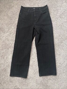 Express Relaxed Straight High Rise Stretch Black Jeans